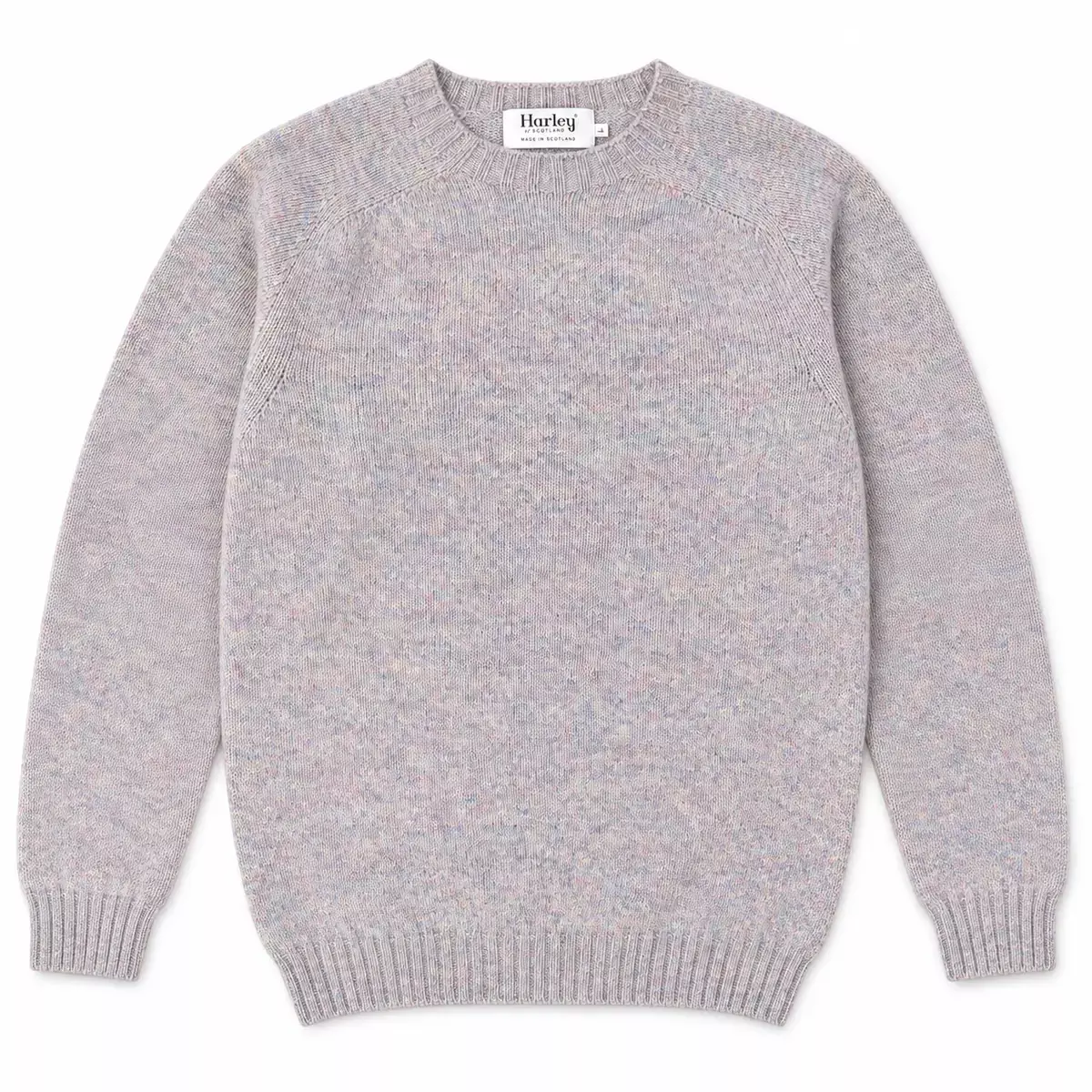 Harley of Scotland Brushed Wool Pullover Herren Hellgrau bunt meliert